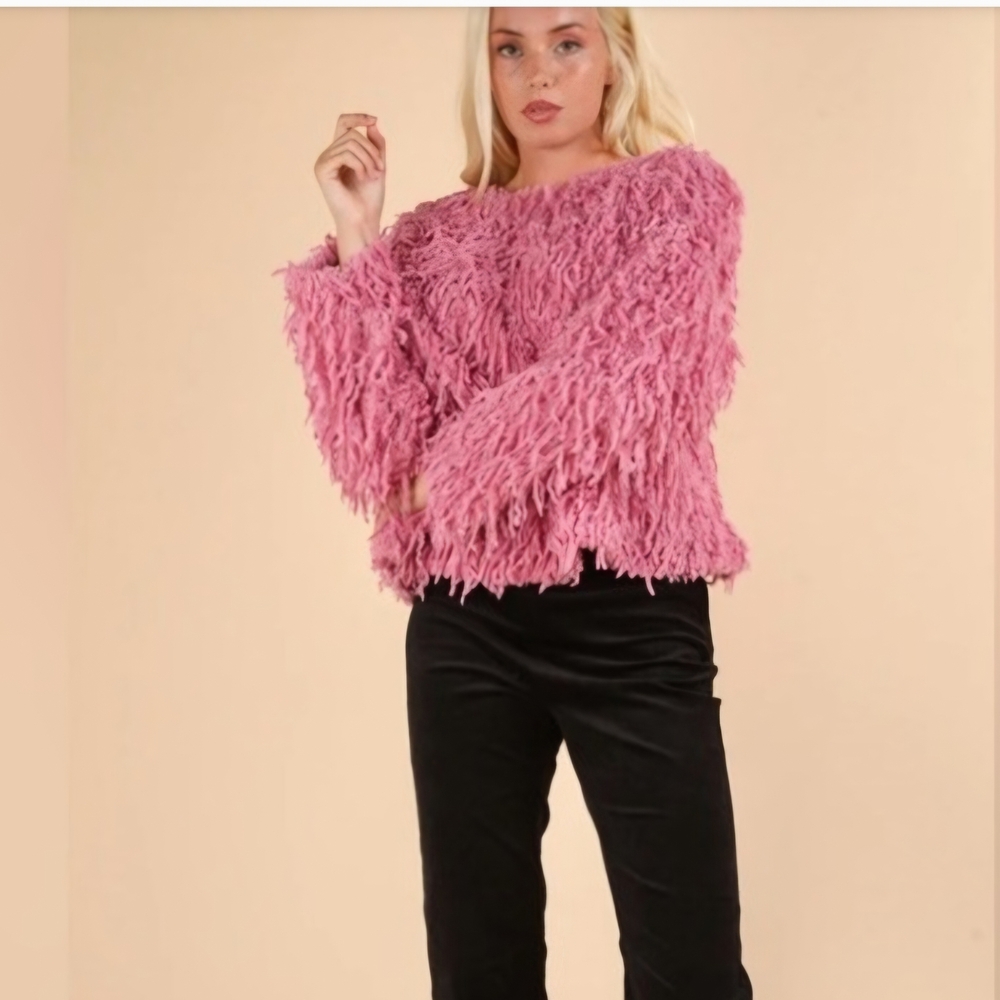 Light Pink Shaggy Sweater From Good Days Only- Crew Neck